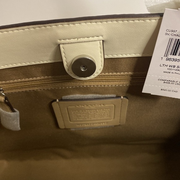Coach Leather Web Smooth Tote Chalk Color NWT Crossbody Medium - Picture 9 of 10